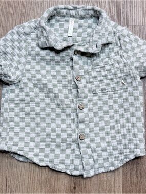 Rylee and Cru Baby/Toddler Checkered Button-Front Top Light Sage